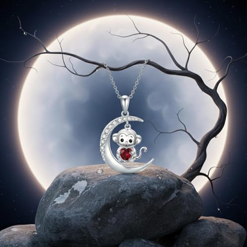 Image of PROESS Animal Birthstone Necklace 925 Sterling Silver Otter /Axolotl /Hippo /Elephant /Dachshund /Monkey /Red Panda Pendant Necklace Animal Birthstone Jewelry Gifts for Women