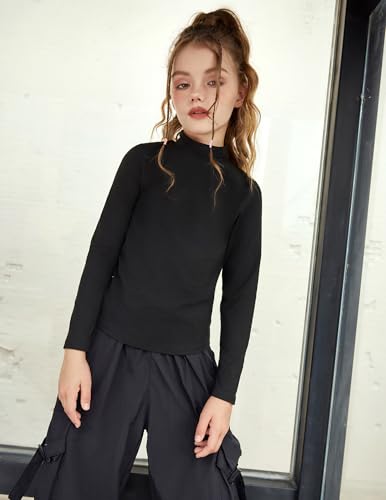 Image of Arshiner Girls 2 Pack Mock Turtleneck Long Sleeve Shirts Slim Fit Layer Top
