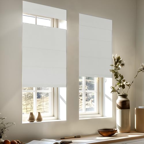 MoDanCeQ Top Down Bottom Up Roman Shades for Windows, Blackout Cordless Roman Blinds, Easy to Install Thermal Insulated Window Blind for Kitchen, Beige, 33.5