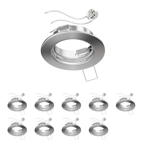 ledscom.de 10 Pieces Ceiling recessed Frame Fere recessed Frame matt Chrome (LED/halogen/MR16/50mm) incl. GU5.3 Socket