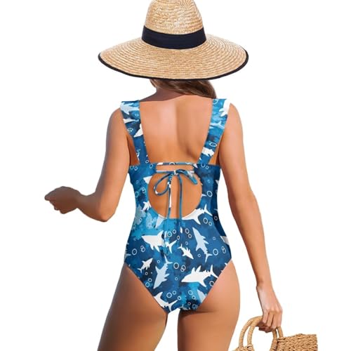 Deep V Neck Bathing Suits for Women Ruffle Swim Suits for Women 2025 Tummy Control Ruch Flower Floral2