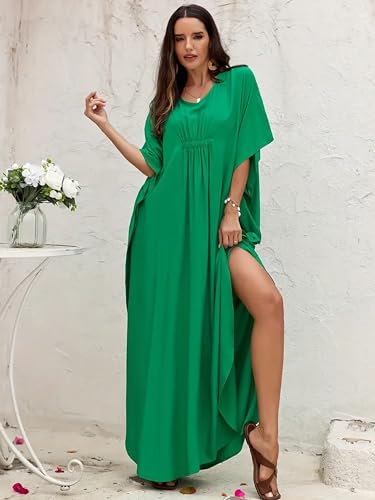 Image of Moss Rose Kaftan Dresses for Women V Neck Summer Swimsuit Cover up Caftan Maxi Beach Dresses