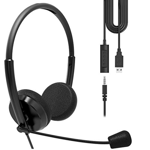 Geekria USB Headset with Mic and Mute Option, Wired Headphone for PC, Laptop, Tablet, Computer Headset with Noise Cancelling Microphone, All Day Comfort for Meetings, Call Center, School (Black)