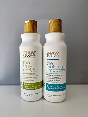 RAW SUGAR Set of 2 Raw Sugar Conditioner Coconut & Agave & Sweet Almond Milk And Truly Unruly Conditioner Avocado & Apple Cider Vinegar & Rosemary Oil 18 Fl Oz (Pack of 2)
