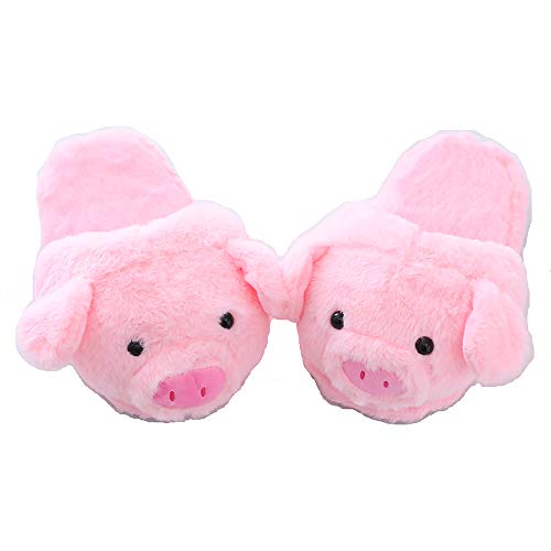 Millffy Funny Womens Warm Animal Slippers - Furry Pink Pig House Shoes2