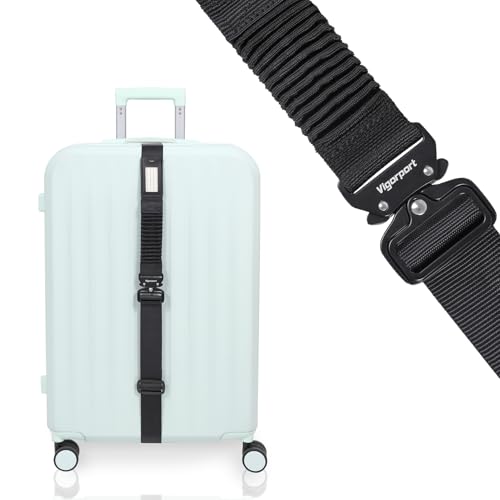 Vigorport Luggage Straps for Suitcases TSA Approved Suitcase Belt, Stretchable Travel Strap for Luggage, Heavy Duty Metal Buckle Luggage Belt Strap (Black, 72