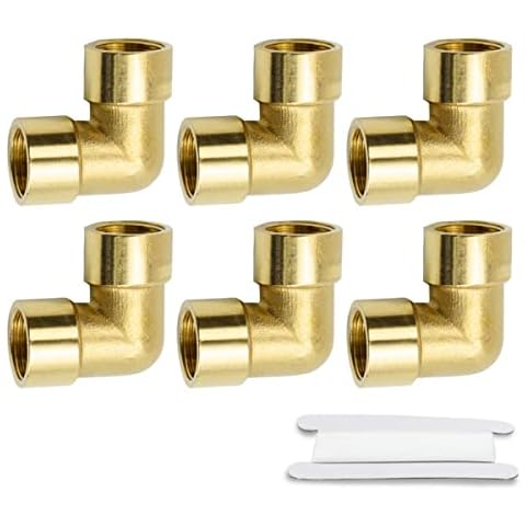 Bwintech 6 Pcs 90 Degree 1/4" Female to 1/4" Female BSP Thread Brass Elbow Connector Pipe Fitting for Pipe Connecting Conversion Cover