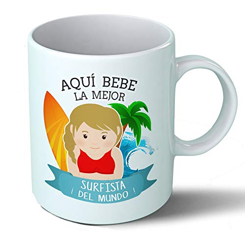 Planetacase - Taza Surfista - Regalo Original Surferos Surf - Cerámica 330 mL - Taza Desayuno Apta para Microondas y Lavavajillas - Resistente a Lavados - Surfista (La)