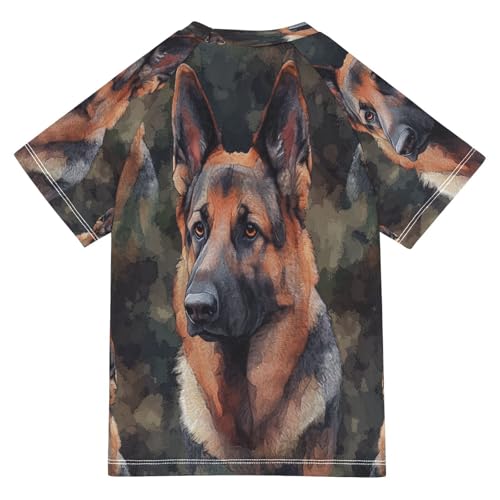 Boys Short Sleeve T-Shirts Camo Dogs Shepherd Rashguard Kids Swim Shirts Sun UPF 50+2