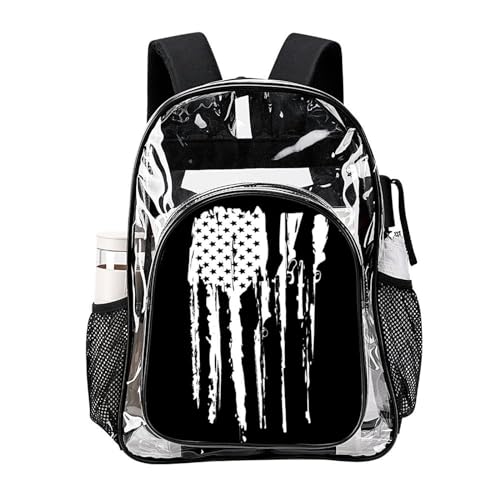Clear Backpack Black And White Gun Design American Flag Heavy Duty Clear Bag PVC Transparent Clear Book Bag with Adjustable Shoulder Straps for Security Work Concert Festival Travel2