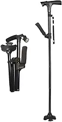 Bengala Dobrável com Luz LED, Ajustável em Altura, Base Larga Antiderrapante, Design Compacto, Haste de Apoio Auxiliar para Idosos e Mobilidade Reduzida, Preta