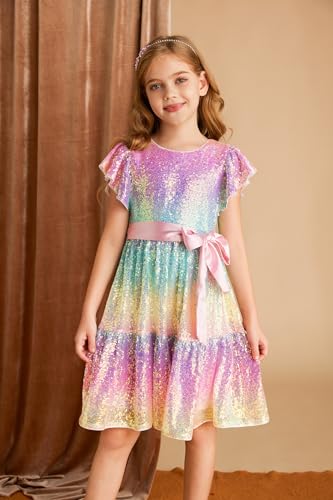 GRACE KARIN Girls Party Dress Sequin Formal Fancy Birthday Dress for Girls Prom Ruffle Midi Dress 5-14Years3