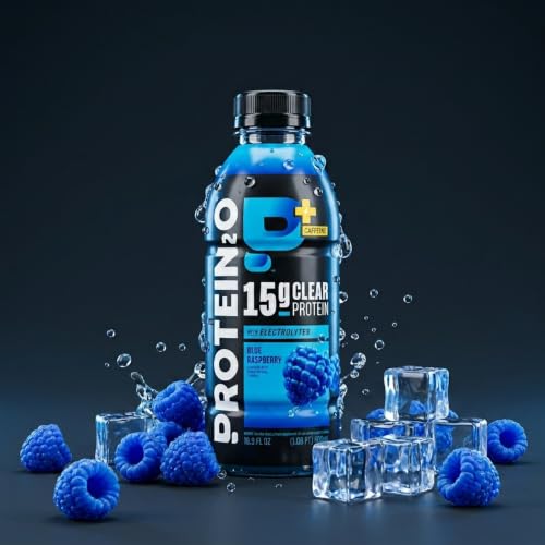 Image of Protein2o 15g Whey Protein Isolate Hydration Drink Plus Energy & Focus, 350mg of Electrolytes, 125mg of Caffeine, Sugar Free, Blue Raspberry, 16.9 oz Bottle (Pack of 12)