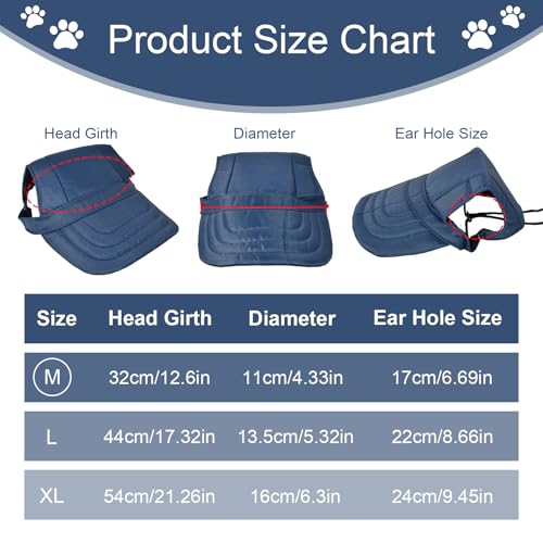 Atmungsaktives Hund Baseballmütze, Einstellbare Baseballmütze für Haustiere, Hunde-Sonnenhut mit Ohrlöcher, Stilvoll Sommer Reise Hut für Haustiere, für Alltag und Outdoor-Aktivitäten (Marineblau, M)