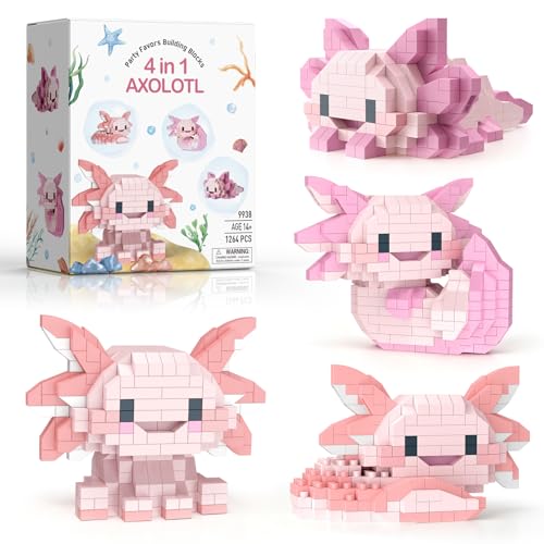 Image of HIGH GODO 4 Axolotl Party Favors Building Set, Mini Axolotl Toy Figurines, Goodie Bag Stuffers, Classroom Prize Box, Gifts for Adults Teens Age 14+
