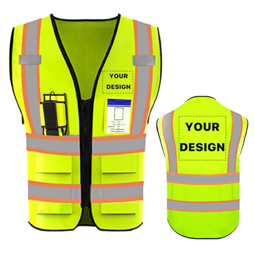 YOWESHOP High Visibility Reflective Safety Vest with Pockets Custom Your Logo Safety Workwear, Yellow L