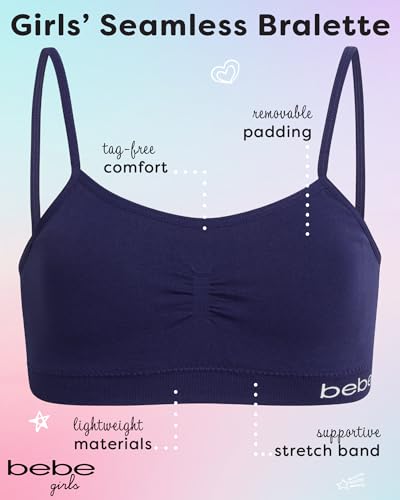 bebe Girls Bras - 6 Pack Lightweight Seamless Training Bra for Girls with Removable Pads Tag Free Bras for Teens (S-L)2