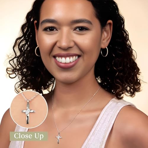 GILDED Small 14KT Yellow Gold Plated & Sterling Silver Natural Round-Cut Diamond Accent 3 Stone Cross Pendant with an 18 Inch Chain3