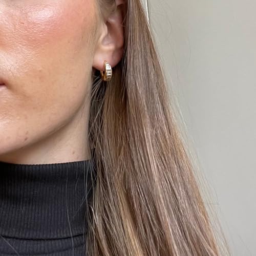 Image of Obidos 14K Gold Plated chunky hoops | Thick Huggie Earrings | Open Hoop Earrings, Baguette Cubic Zirconia Hoops