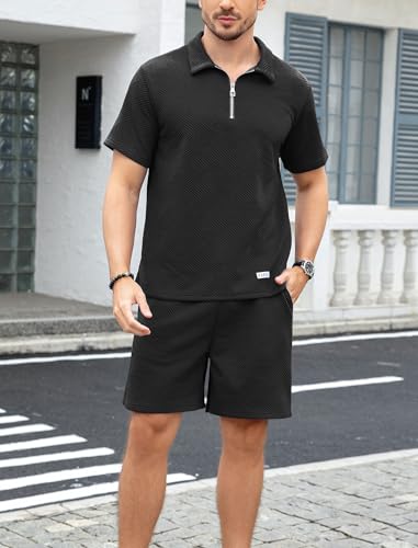 Image of ZAFUL Men's 2 Pieces Sets Outfits Summer Beach Set Short Sleeve Button Down Zip Up Shirt And Short Sets