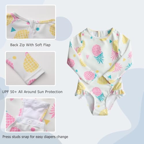 Image of Aisyee Baby Girls One Piece Swimsuits Long Sleeve Rash Guard Swimshirts