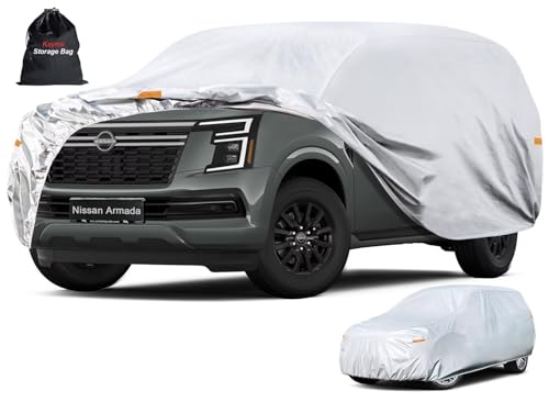 Image of Kayme 6 Layers SUV Car Cover Custom Fit for Nissan Armada (2003-2026), Waterproof All Weather for Automobiles,Rain Sun UV Protection.Silver