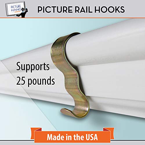 PHS 100 Pack Picture Rail Hooks - Supports up to 25 Pounds - Molding Hooks with Ogee Molding Hanger for Art Hanging System, Gallery Hanging System and Kids Artwork Display Art