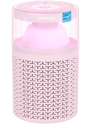 AIRROMI Air Purifiers for Bedroom Home,Up to 658 Ft²,Activated Carbon Filter Cleaner,With Fragrance Sponge for Better Sleep,Night Light,Pet Dander,Allergies,Smoke,Odor,Desktop Air Cleaner A2002 Pink