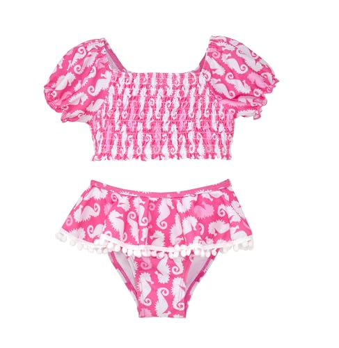 Image of Flap Happy Baby Girls UPF 50+ Gemma Two Piece Smocked Pom Pom SwimsuitTwo Piece Swimsuit