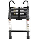 Telescopic Ladder, 8.5FT RIKADE Aluminum Telescoping Ladder with Non-Slip Feet and Stable Hook, Portable Extension Ladder for Household and Outdoor Working, 330lb Capacity Black
