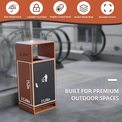 Image of Commercial Outdoor Trash Can with Lid,Rust-Resistant Waterproof Windproof Garbage Can with Removable Inner Barrel, Lockable Stainless Steel Trash Bin for Patio Hotel Park Garden