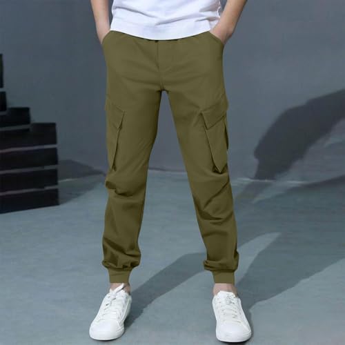 Boys Cargo Pants Drawstring Elastic Waist Baggy Active Joggers Slim Fit Husky Pant with Multi Pockets4