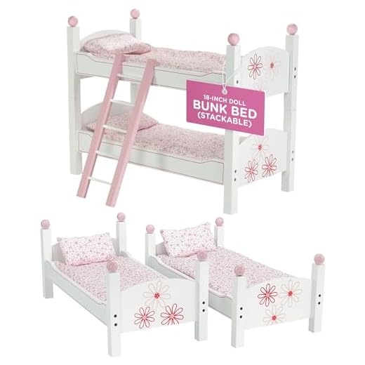18 Inch Doll Bunk Beds for American Girl Dolls | 2 Single Stackable 18 Inch Doll Beds | 18" Doll Bunk Bed, Includes 2 Sets of Doll Bedding & Ladder | Furniture for 18" American Girl Dolls