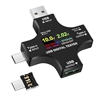 2 in 1 USB Tester Messgerät, USB Multimeter mit Farbbildschirm IPS, USB Strommessgerät, Spannung, Leistung, Kapazitätsdetektor, Unterstützt PD2.0/PD3.0/QC/AFC/SCP