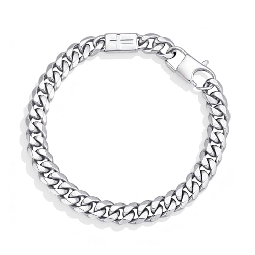 Gamtic Bracelet Homme Croix Gourmette Argent - Chaine Bracelet Polissage Acier Inoxydable 19/21/23cm Long, Accessoire Chretienne Cadeau Noël Anniversaire...