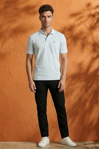 Image of Louis Philippe Men's Regular Fit Light Weight & Breathable Classic Sophisticated Texture Print Half Sleeve Cotton Polo Tshirt