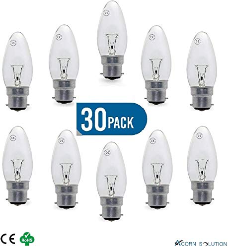 AcornSolution - Bombilla de bayoneta (25 W, 240 V, B22, transparente, 30 unidades) [Clase energética E]