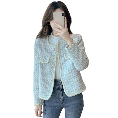 Veste en tweed femme style français chic veste courte pied-de-poule