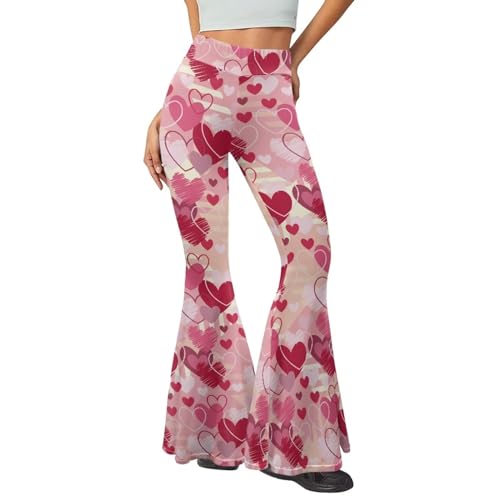 xixirimido Pink Heart Leggings for Women Plus Size Valentines Day Yoga Pants Bootcut Flare Leg High Waisted Tummy Control
