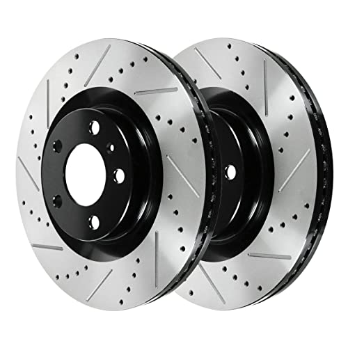 AutoShack PR64168LR Front Drilled Slotted Brake Rotors Black Pair of 2 Driver and Passenger Side Replacement for Lincoln MKT 2009-2012 MKS 2009-2019 Ford Flex 2010-2019 Taurus 2011-2019 Explorer AWD