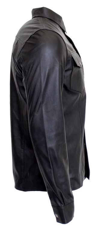 Men's Genuine Lambskin Black Leather Shirt Jacket3