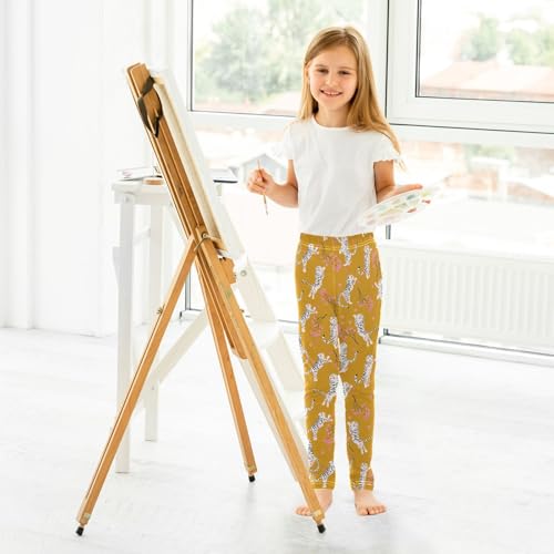 CaTaKu Girls Leggings Tiger Animal Cherry Leggings for Girls Kids Athletic Workout Yoga Pants Size 4-10T2