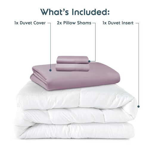Nestl Queen Duvet Cover Set with Comforter Insert - Dusty Purple 4 Piece 90x90 Duvet Cover & 2 Pillow Shams with White Quilted Down Alternative Comforter, Ultra Soft, All Season