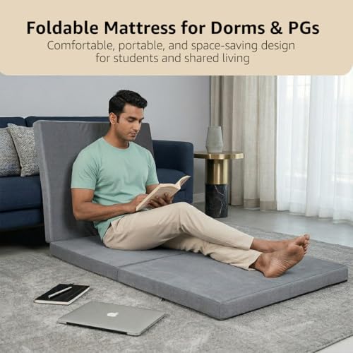 Image of Amazon Basics 3-Fold Foam Single Mattress | Foldable Floor Mattress for Guests, Travel & Easy Storage | High-Resilience Foam | Removable Washable Polyester Cover | 75.5 x 28 x 2.5 Inch