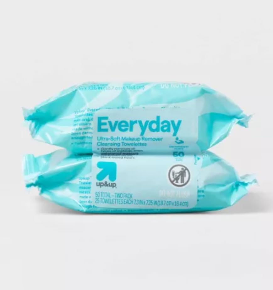 Up&up Everyday Ultra-Soft Makeup Remover Cleansing Towelettes, 50 Count Two-Pack, 25 Wipes Each Pack