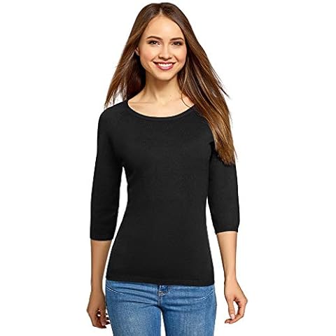 oodji Collection Women's Basic 3/4 Sleeve Pullover, Black, XXS Cover