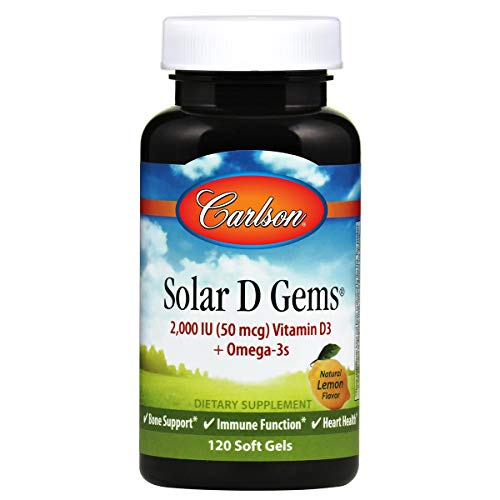 Carlson - Solar D Gems, Vitamin D3 and Omega-3 Supplement, 2000 IU Vitamin D3, 115 mg Omega-3s EPA and DHA, Vitamin D Fish Oil Capsule, Bone & Immune Health, Vitamin D Supplement, Lemon, 120 Softgels