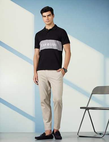 Image of Colour Block Cotton Polo Shirt