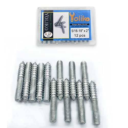 Image of 12 Pack 5 /16-18 x 2 Inch Silver Hanger Bolts Double Headed Bolts for Furniture Screws 50mm Length
