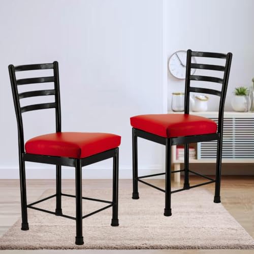 Image of Zidle Asphalt Dining Visitor Velvet seat Cushion Chair for Living Room | Cafe | Home | Restaurant |Powder Coated Metal Legs (2, red, Black Coated Frame)